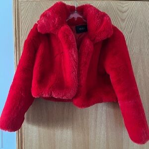 Small Akira Cropped Red Faux Fur Coat